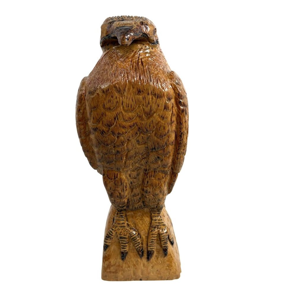 Hand Carved Wooden Hawk Falcon Sculpture Signed Mel Watson Raptor Bird Statue 16 - Picture 8 of 16